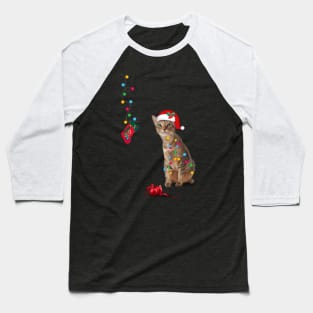 Santa Cat Tangled Up In Christmas Lights Baseball T-Shirt